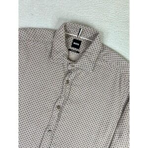HUGO BOSS Shirt Mens Medium Beige Geometric Cotton Long Sleeve Button Up Casual